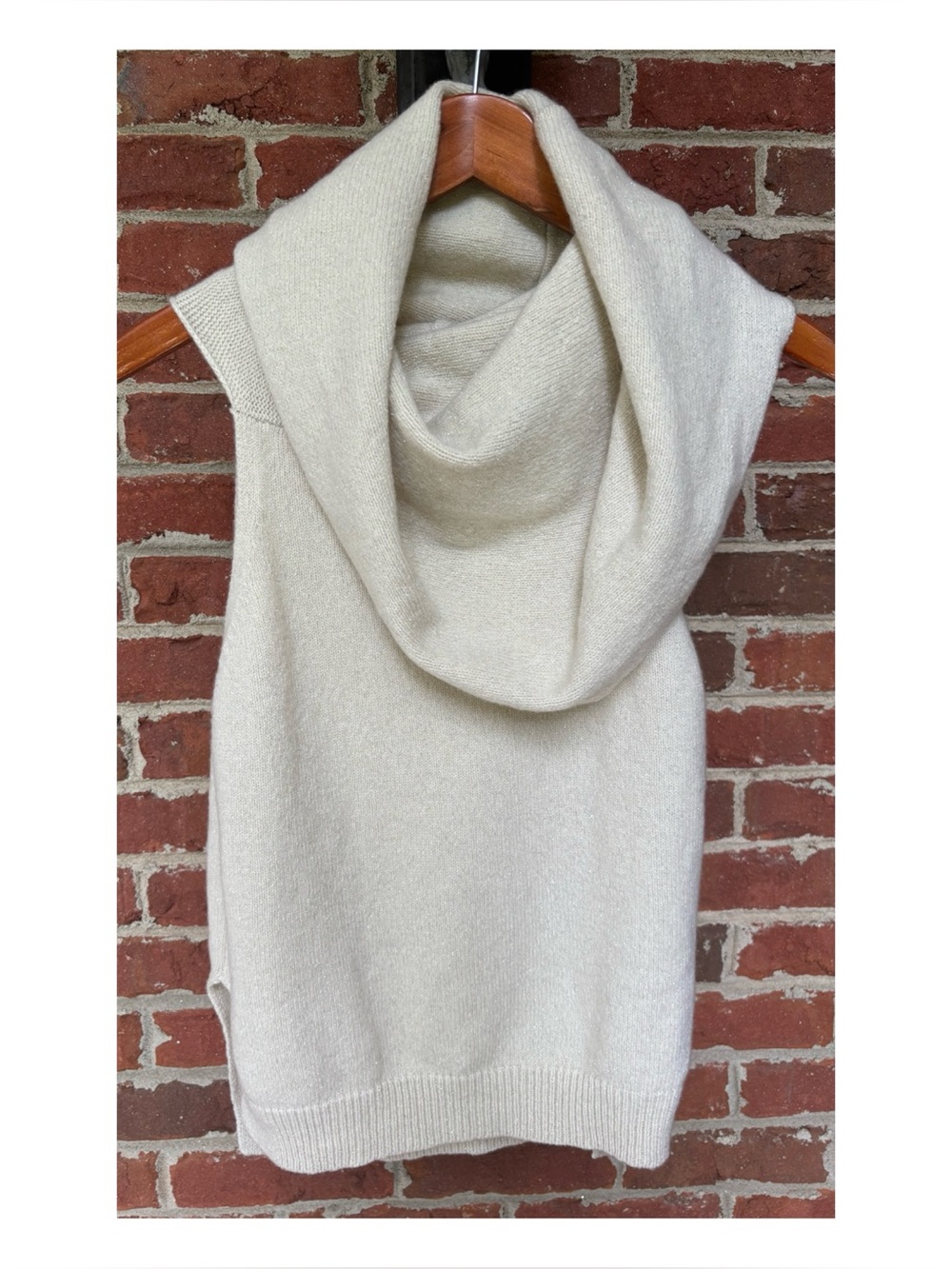 NWT Anthropologie 100% Cashmere Sparkly Cowl Neck Sweater In Ivory   Size Medium